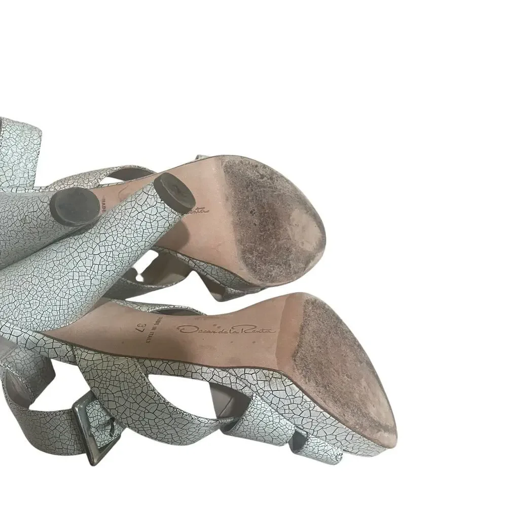 oscar de la renta stapped patent leather heels